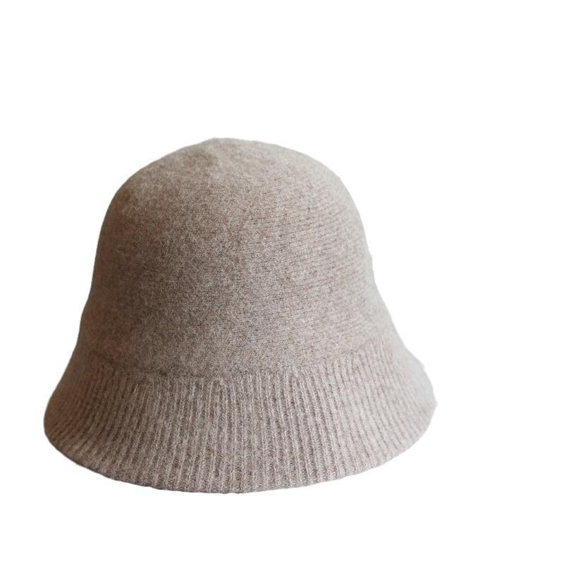 Premium Desk Lamp Hat, Girl Temperament, Elegant Solid Color Basin Hat, Winter Warm Plain Face Bucket Hat, Wool Bucket Hat