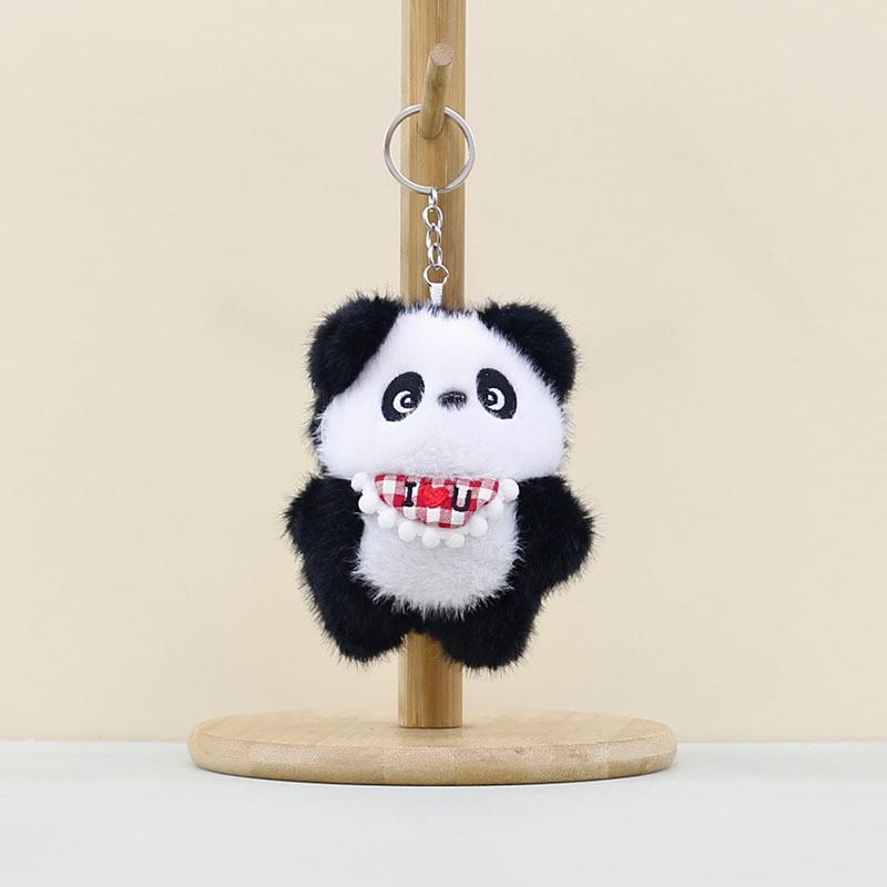 Love Bib Heart Panda Plush Keychain Toy Cartoon Stuffed Doll Gift Decoration