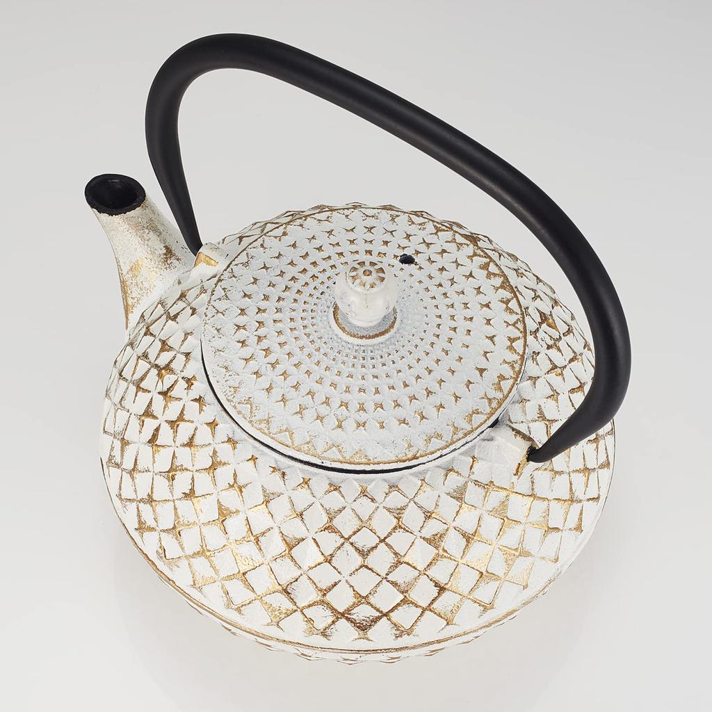 Nanbu Ironware Cast Iron Teapot, Induction Cooktop Compatible, Stylish Cast Iron Teapot, Handmade, Heat-Resistant Teapot, White Teapot with Tea