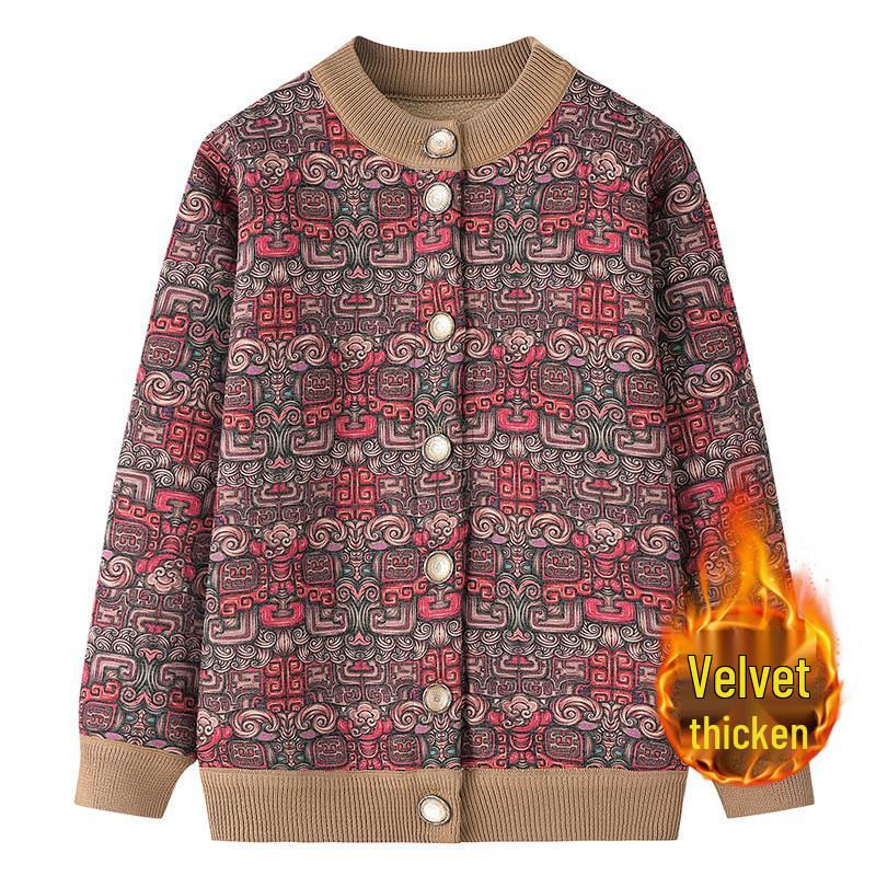 Women's Fleece-Lined Knitted Cardigan - Warm Autumn Winter Jacket for Elderly Ladies