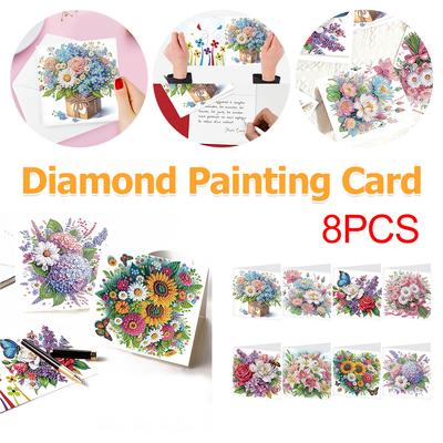 8PCS Arts Strass 5D Cartes de Vœux Anniversaire Carte Art Diamant DIY Peinture Diamant Handmade Carte de Vœux Remerciement Cadeau