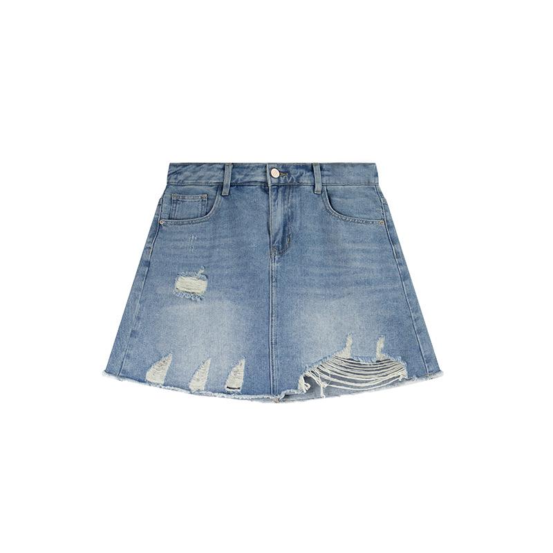 Shuangtian 2026 Spring Plus Size Women s Retro Distressed Denim Skirt 3XL