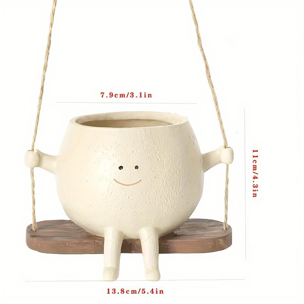 Cute Hanging Planter Pot Resin Hanging Swing Chair Planter Creative Smile Face Flower Container for Indoor Outdoor Plant Holder
