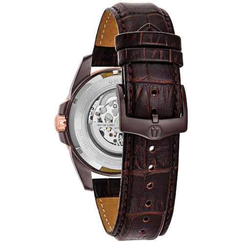 Bulova 98A165 Men's Stainless Steel Brown Leather Band Brown Skeleton Dial Smartwatch