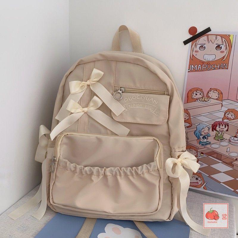 Schoolbag Women's Purple Lovely Bowknot All-Match Backpack For Casual Japanese Style Lolita Zipper Soft Handle School Backpack For College Students