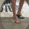 Strong push! Crystal high heels, new open-toed transparent one-word with stiletto rivets, cool slippers for women's summer wear