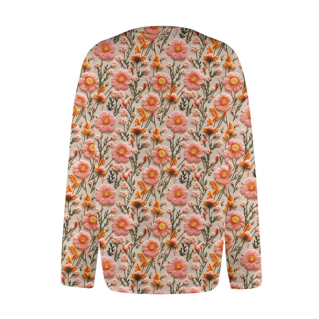 Women's Casual Fashion Retro Floral Print Long Sleeve Top Cardigan Button Jacket