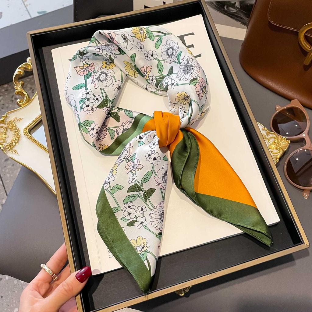 Small Silk Scarf Women'S Versatile High-End Decorative Square Scarf Professional Small Scarf Simulation Silk Korean Version Streamer Bag