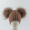 Kids Winter Knit Beanie Hat With Double Pom Poms Rabbit Fur Yarn Warm Cap Girls Boys