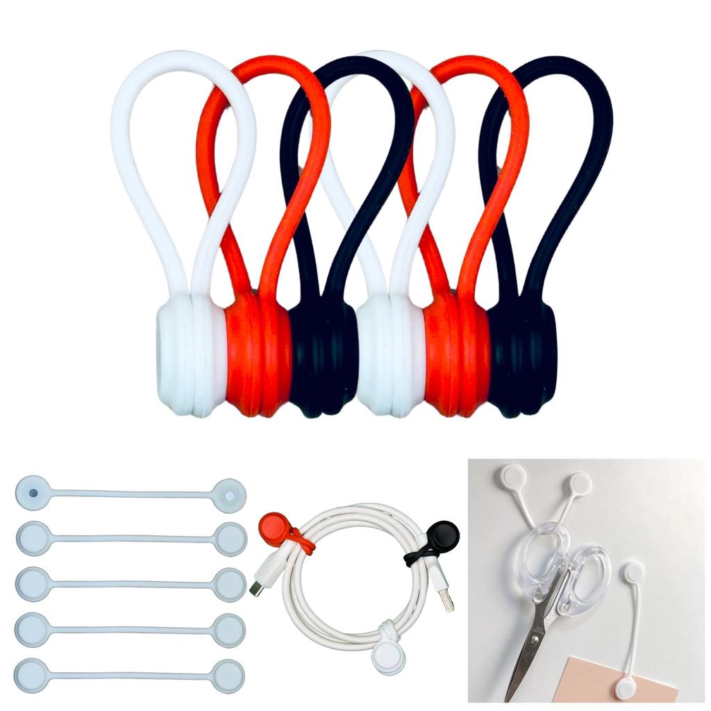 Garage Tst Magnetic Cable Ties, Set of 6, Strong Magnets for Secure Cable Management, Ideal for Organizing Cables On Desks, Refrigerators, and Around