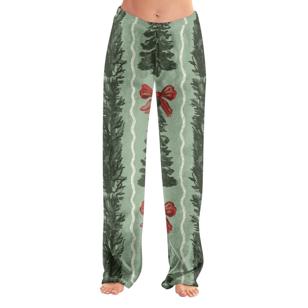 Women's Christmas Print Pants, Plush Casual Pants for Holiday Wear