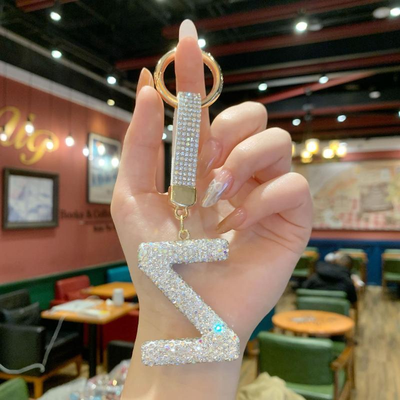Trendy Letter Key Ring Sparkly Crystal Rhinestone Decor Keychain for Women Purse Car Key Accessory Gift