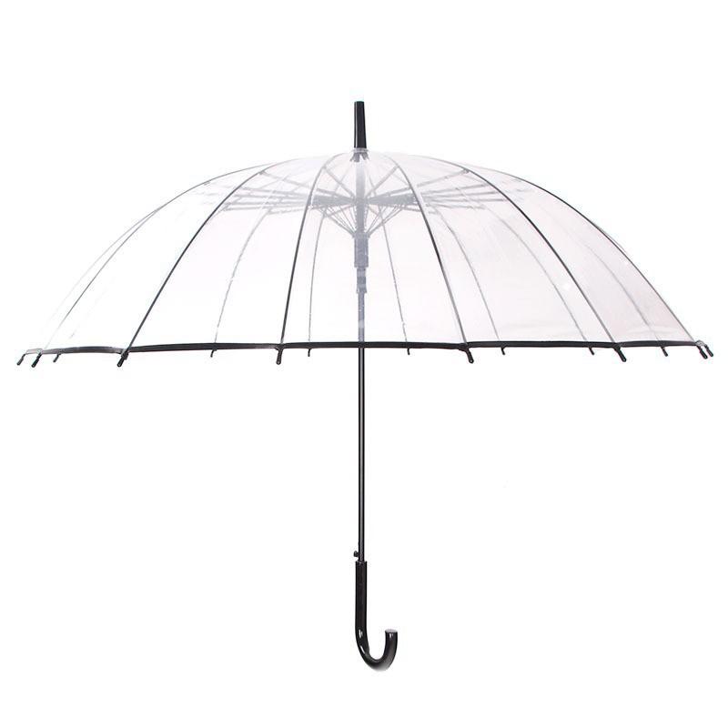 Creative Long-Handle Transparent Automatic Umbrella with White 8-Rib Curved Handle Straight Shaft Two-Person Gift Umbrella