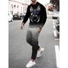 Men's Long-sleeved Set 3D Printed Lion Animal Pattern Fashion Casual Street Wear Crewneck Sweatshirt And Trousers Jogging Suit