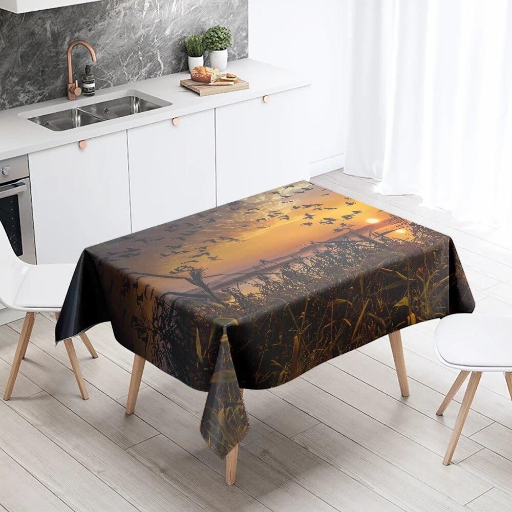 Sunset Migratory Birds Tablecloth Party Restaurant Banquet Decor Stain Resistant Waterproof  Home Table Decoration