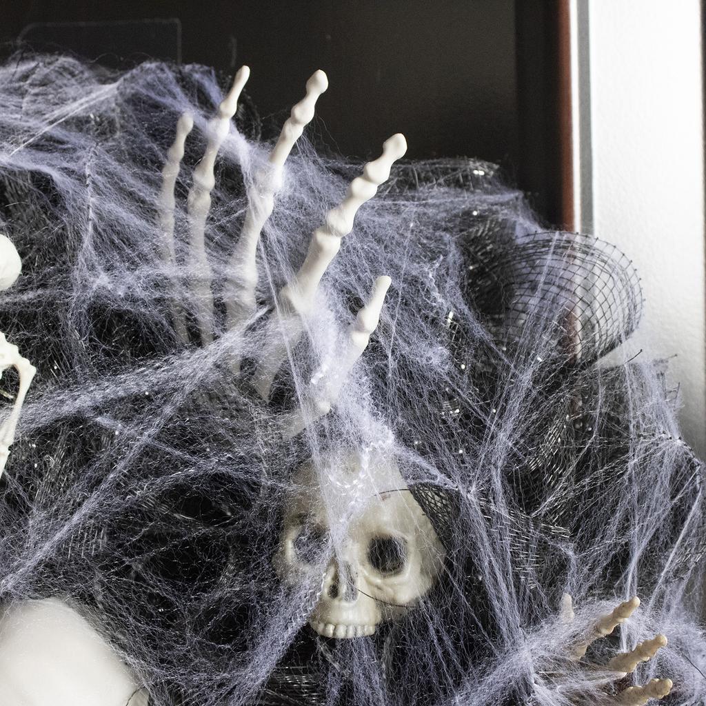 45cm Halloween Door Wreath, Spider Web Skeleton Black Halloween Wreaths for Scary Halloween Decorations Indoor Outdoor