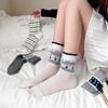 Korean Style Mid-calf Socks Grey Checkered Boneless Pile Socks New Cotton Socks  Spring Summer