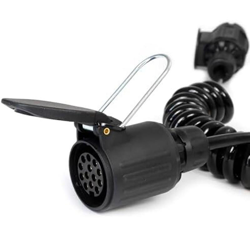 13 Pin Coiled Trailer Cable 300 CM with Strong PVC Electric Cable and Waterproof Connector Socket for Trailers