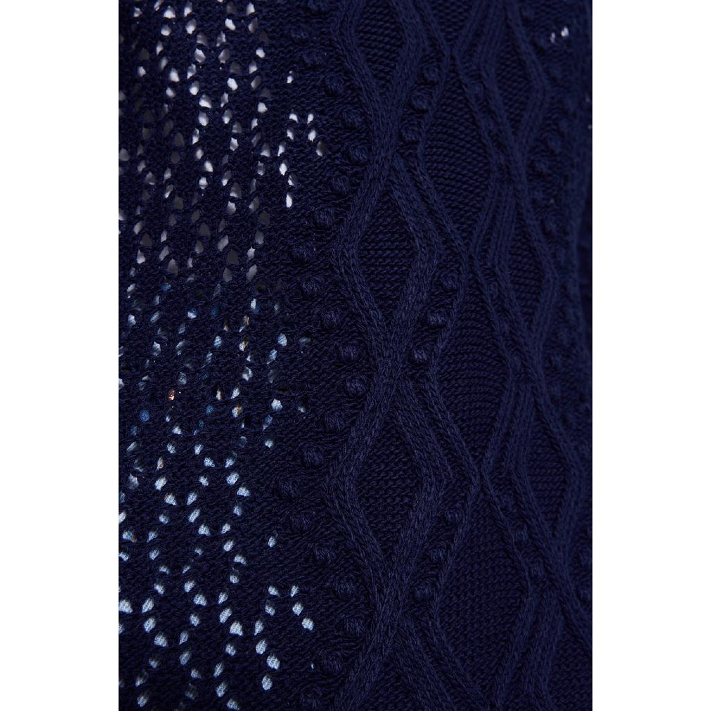 Navy Blue Openwork Knitwear Sweater Tctaw22ak0089
