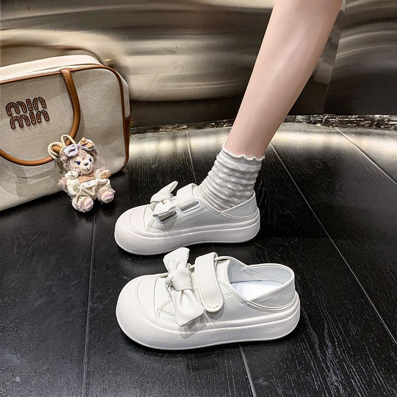 Platform white shoes women's spring 2025 new Velcro white casual shoes ugly cute big head shoes low top single shoes
