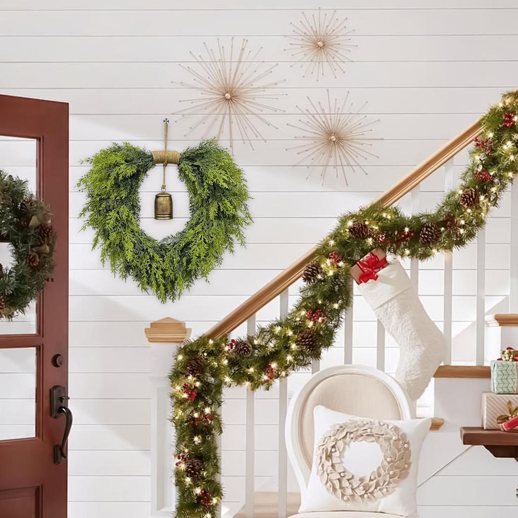 Christmas Wreath Artificial Greenery Realistic Wreath Holiday Decoration Festive Ornament Decor For Porch Outdoor Window Walls