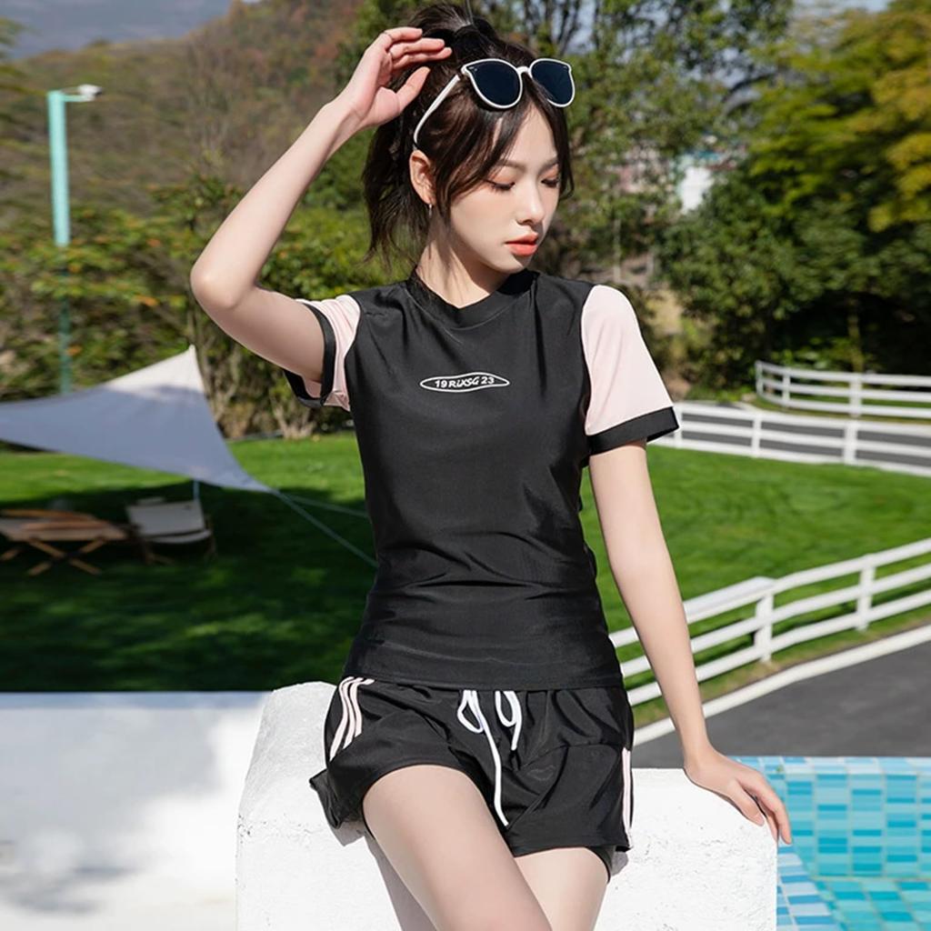 Body Tankini Sporty UV Short Sleeve Rash Short Sporty For Quick Drying [Matreeglam] Women's Swimsuit, Coverage, 2-Piece Set, Set, Swimsuit, Separate,