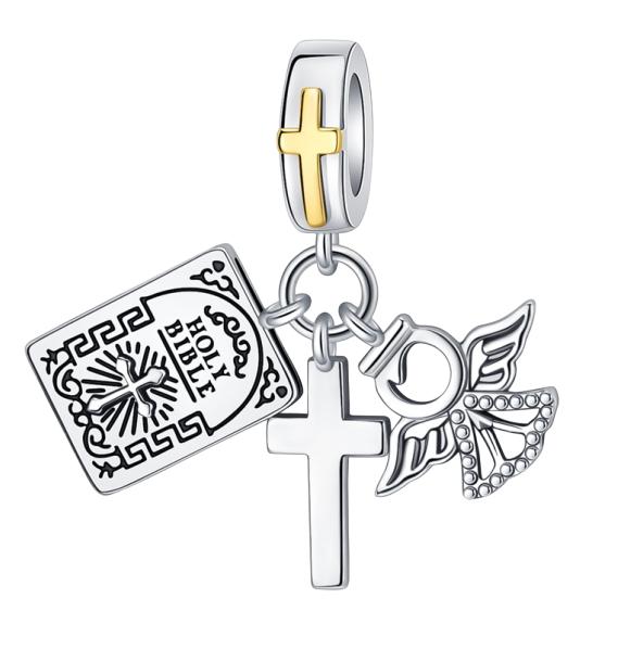 925 Silver Christian Charms Holy Bible Cross Virgin Mary Beaded Bracelet Jewelry Faith Slogan Gift for Religious Women