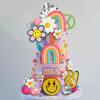25 PCS Groovy Cake Topper Boho Rainbow Hippie Cake Decoration with Disco Balls and Daisy Flowers for Groovy Theme Birthday Party Supplies