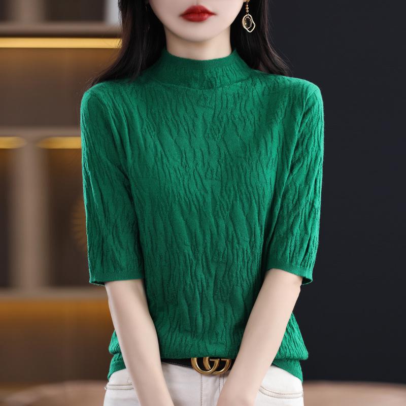 Women's Spring and Autumn High-quality All-match Slim Knit Half-sleeved Turtleneck Sweater