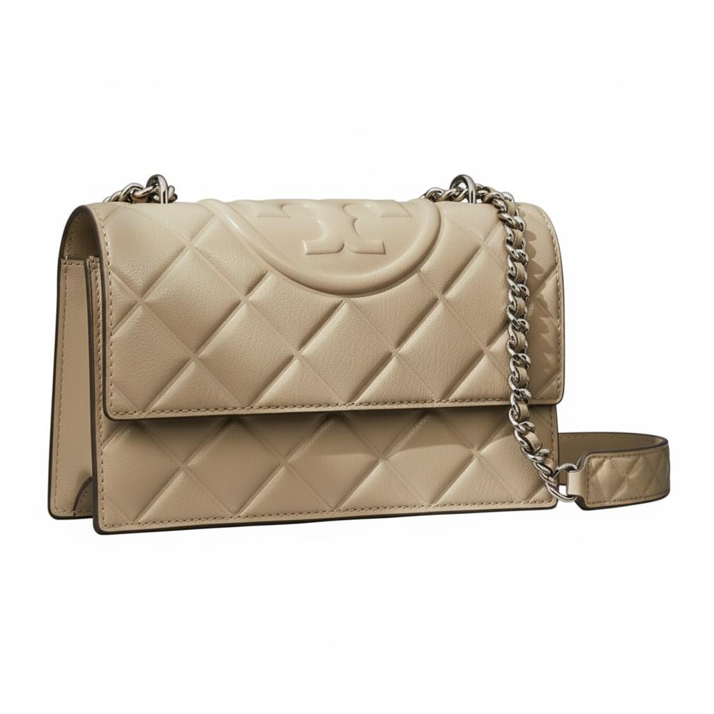 Tory Burch Fleming Adjustable Chain Leather Shoulder Bag Small Soft Cement Women Shoulder Bag 164800-022