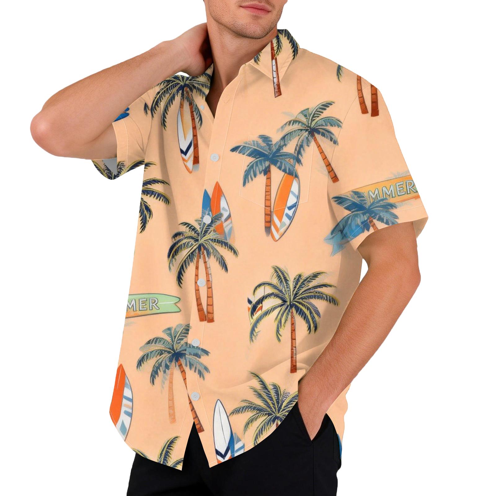 

Hawaiian Print - Men s Casual Short Sleeved Shirt XXXL
