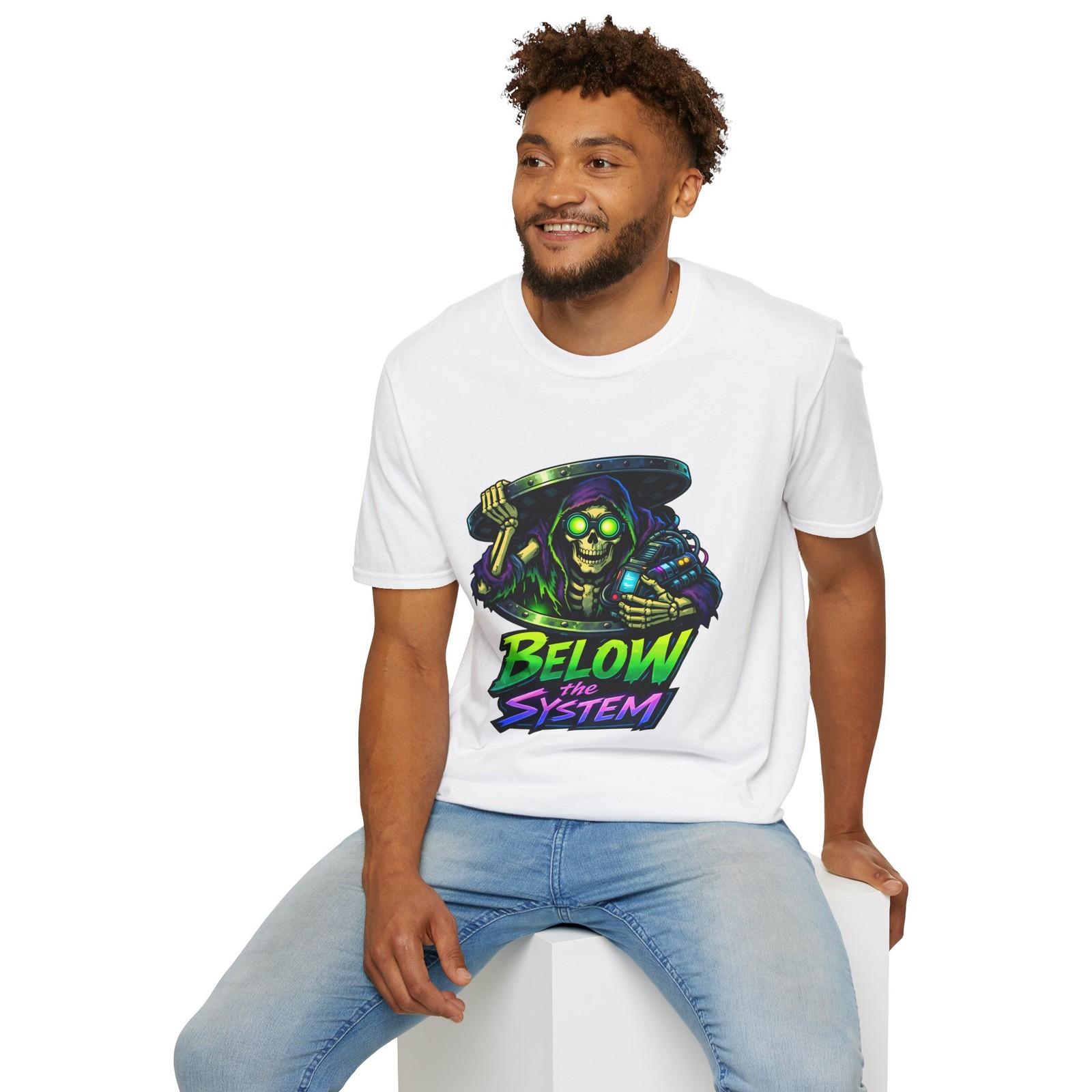 Skeleton Cyberpunk Hacker Neon Underground Tech Unisex Softstyle T-Shirt S