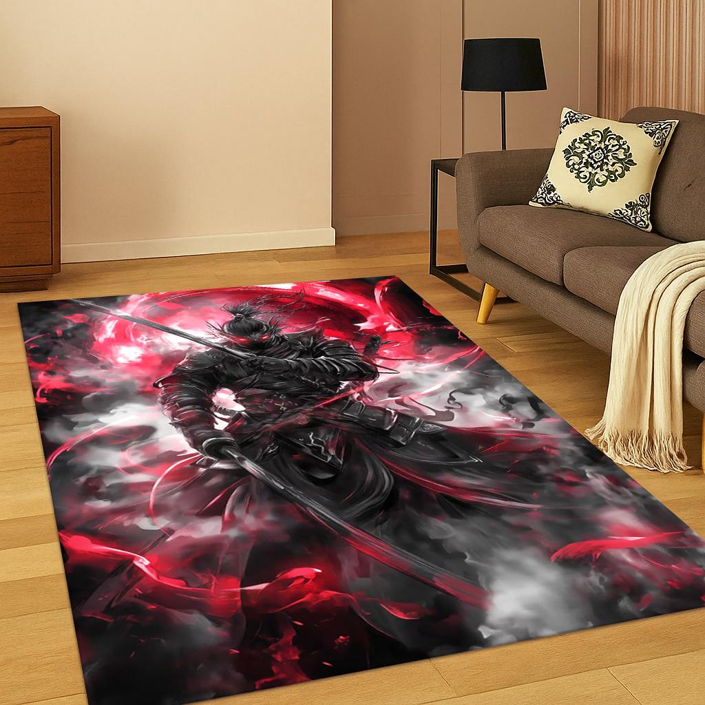 3D Japanese Samurai Bushido Katana Cartoon Carpet Rug for Living Room Sofa Home Bedroom Doormat Decor,Kid Play Non-slip Area