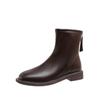 Brown short boots women's winter 2025 new velvet boots flat-bottomed versatile Martin boots autumn and winter soft leather thin boots
