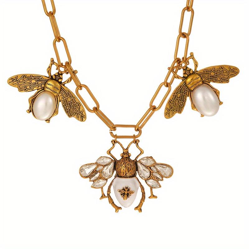 

Панк стиль мода преувеличенный золотой сплав пчела набор искусственный кристалл цепочка ожерелье one size fits all золотой