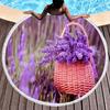 Purple Flower Lavender Round Beach Towel, Microfiber Beach Blanket Absorbent Quick Dry Swim Pool Bath Circle Towel with Tassels