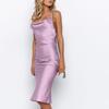 Women Sexy Elegant  Color Imitation Silk Slim Dress Banquet Sling Dress