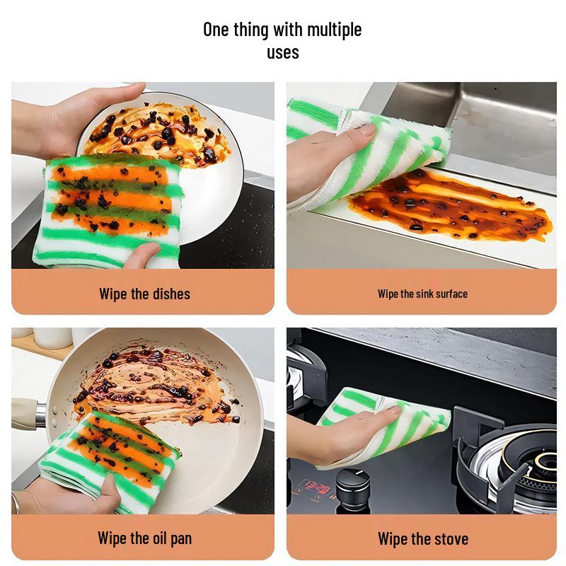 Bamboo Fiber Lint-Free Absorbent Dishcloth for Kitchen Cleaning