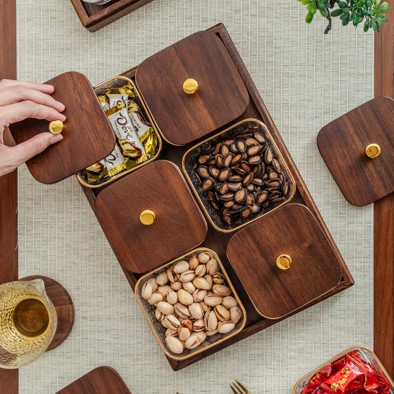 Ruhan Light Luxury Walnut Wood Glass Fruit Plate