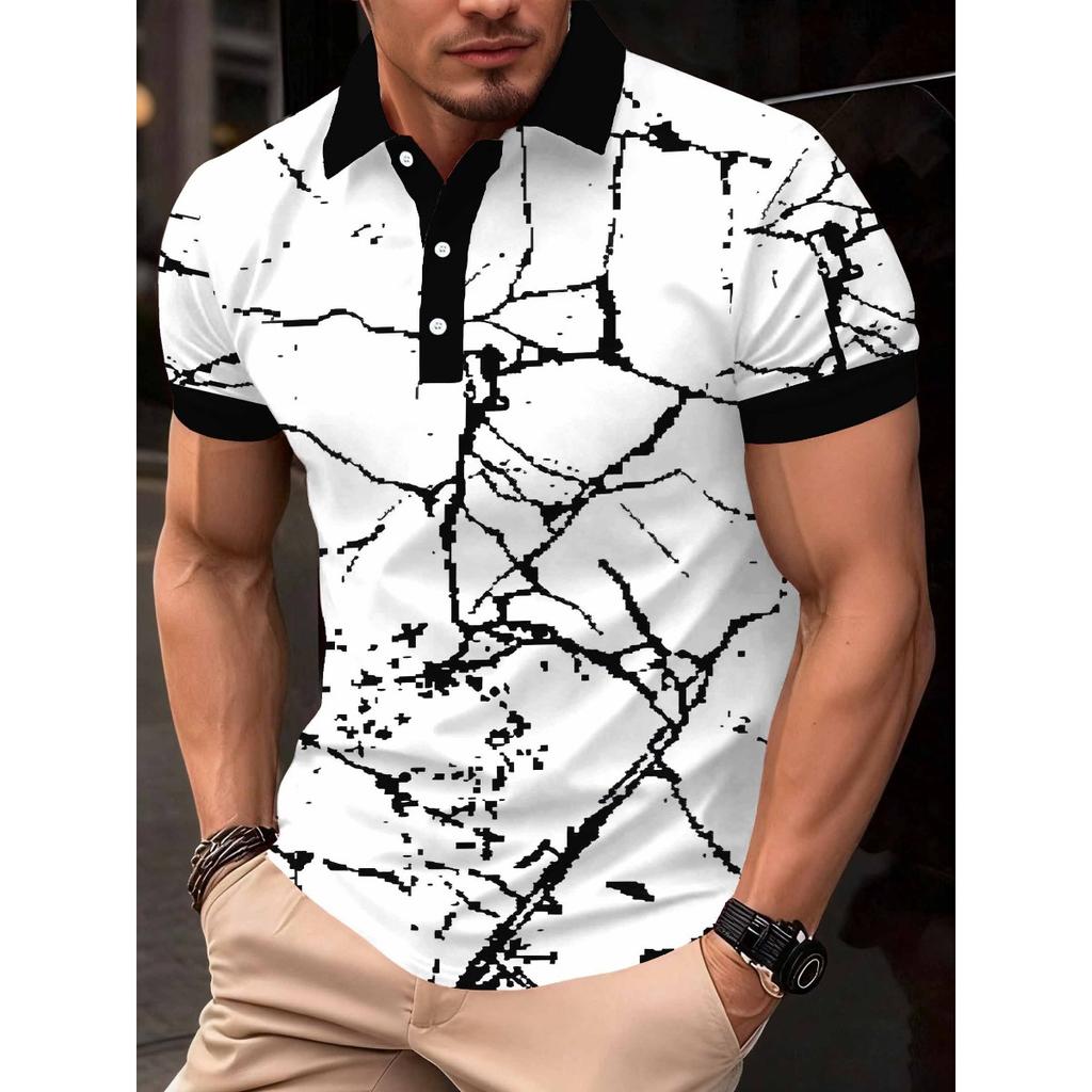 2026 Summer New Style Men's Short-Sleeved Polo Shirt with 3D Pattern Printing for Street Casual Fashion and Breathability