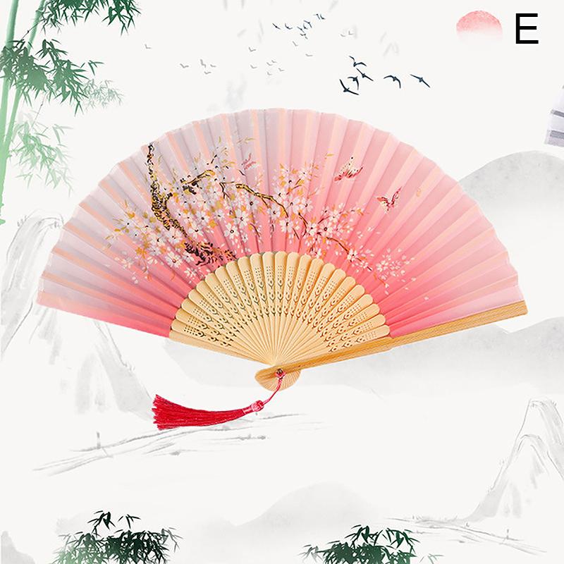 Vintage Silk Folding Hand Fan Chinese Bamboo Fans Craft Gifts Women Dance Performance Props Home Decoration Ornaments
