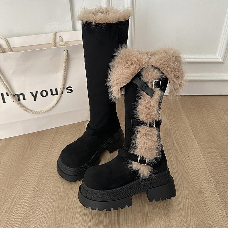 

Women s Fur Integration Thick Bottom Heightening Winter Lightweight Padded Warm Snow Boots Non-slip Wear Casual Sports Fur Cotton Boots 40 чорний