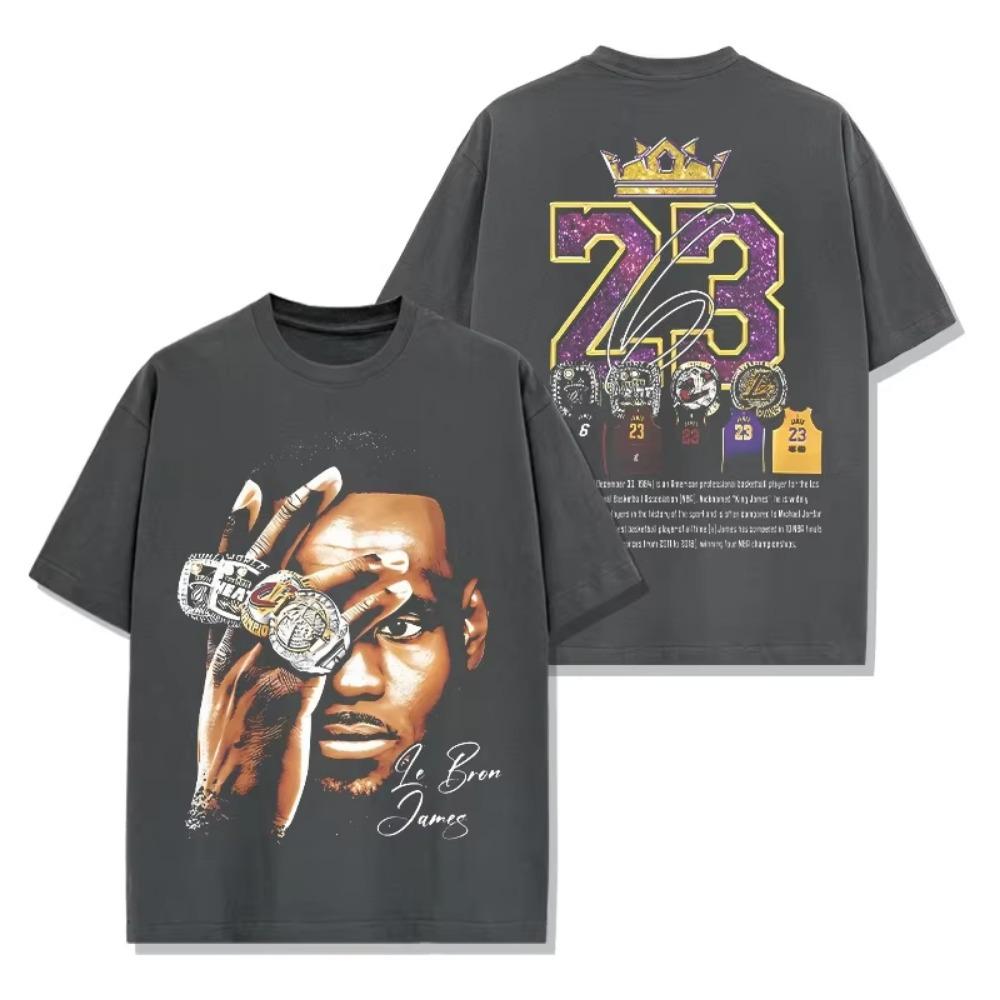 LeBron James Pattern Printed Short Sleeve T-shirt Pure Cotton Crew Neck Men's and Women's Trend Top Sports Summer