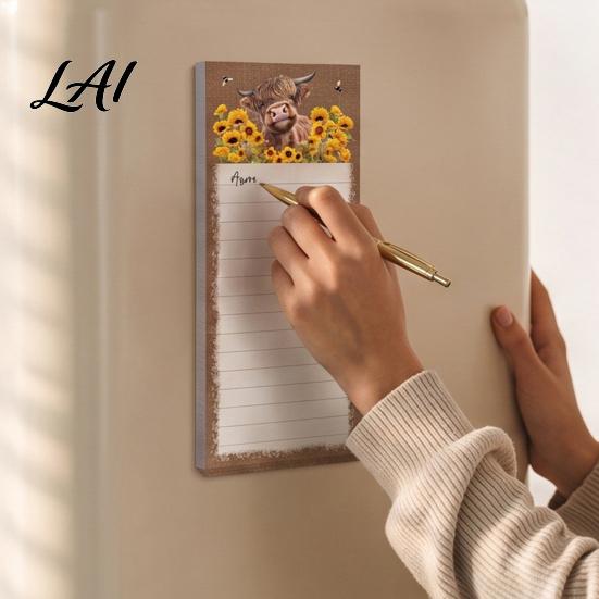 College Ruled Magnetic Sheet Refrigerator Notepad Highland Cow/Bow/Leopard Print Shopping To-do List with Magnet Pad for Kitchen Fridge And
