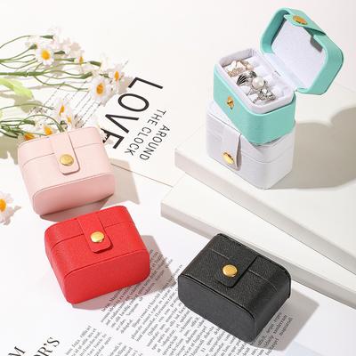 2Pcs Mini Portable Small Jewelry Storage Bag Travel Simple Leather Ring Necklace Earrings Storage Box Organizer Display Gift Box