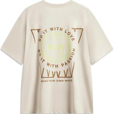 Wade Series Letter Print Comfortable Breathable Loose Short Sleeve T-Shirt Men Tops Oatmeal-Gray AHSU169-5