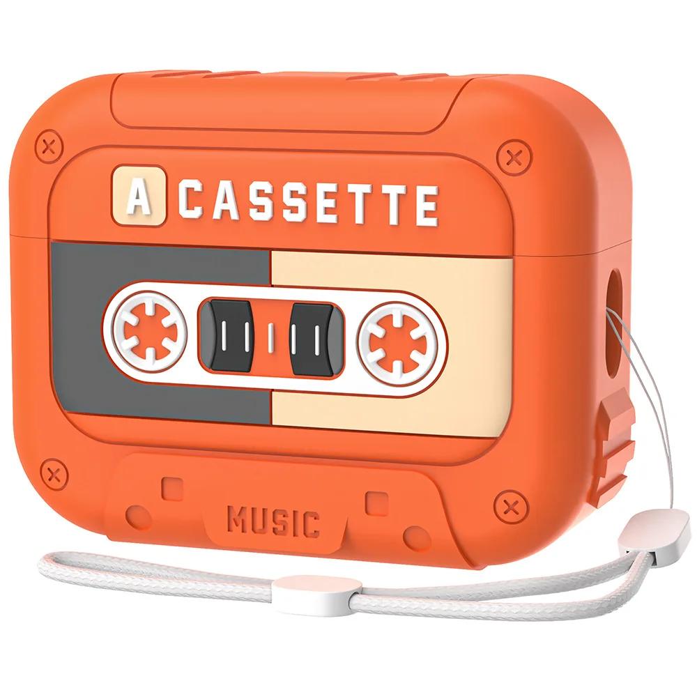 

Vintage Cassette Silicone Case For Apple AirPods Pro 2 – Cute Retro Cartoon Cover with Lanyard (Wireless Charging Compatible) Airpods Pro 2 помаранчевий