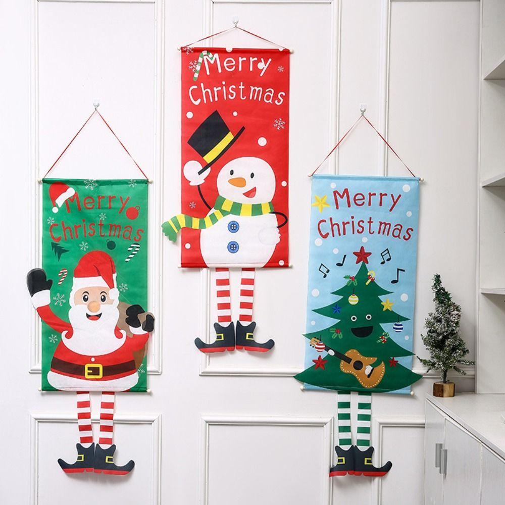 Santa Claus Xmas Door Banner Snowman Decoration Hanging Cloth Creative Christmas Hanging Flag  Door
