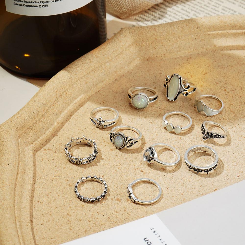 Ancient Silver Vintage Ring Men's and Women's Gem Ring Set Gothic Punk Statement Jewelry Party Accessories