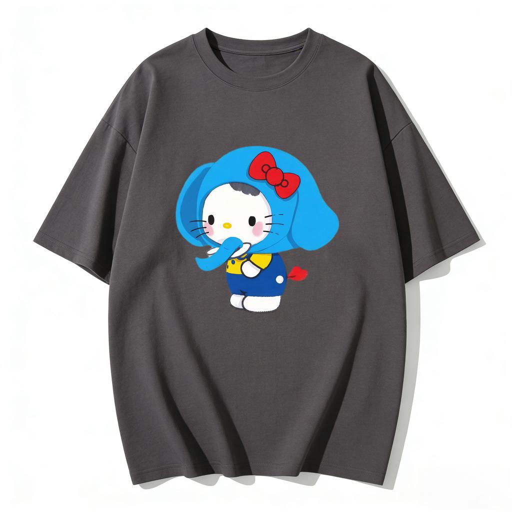 2026 Summer Hello Kitty Cartoon Printed Short Sleeve Pure Cotton Tshirts Womens Family Matching Outfits Classic Versatile Top